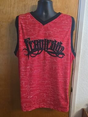 Fearless Clothing Jersey‎ Tank Mens XXL Extra Large Red Black Embroidered